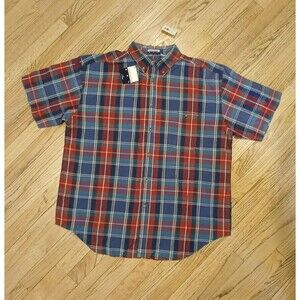 NWT 90's Anchor Bay Men's XL 100% Cotton Plaid Short Sleeve Shirt Classic Button